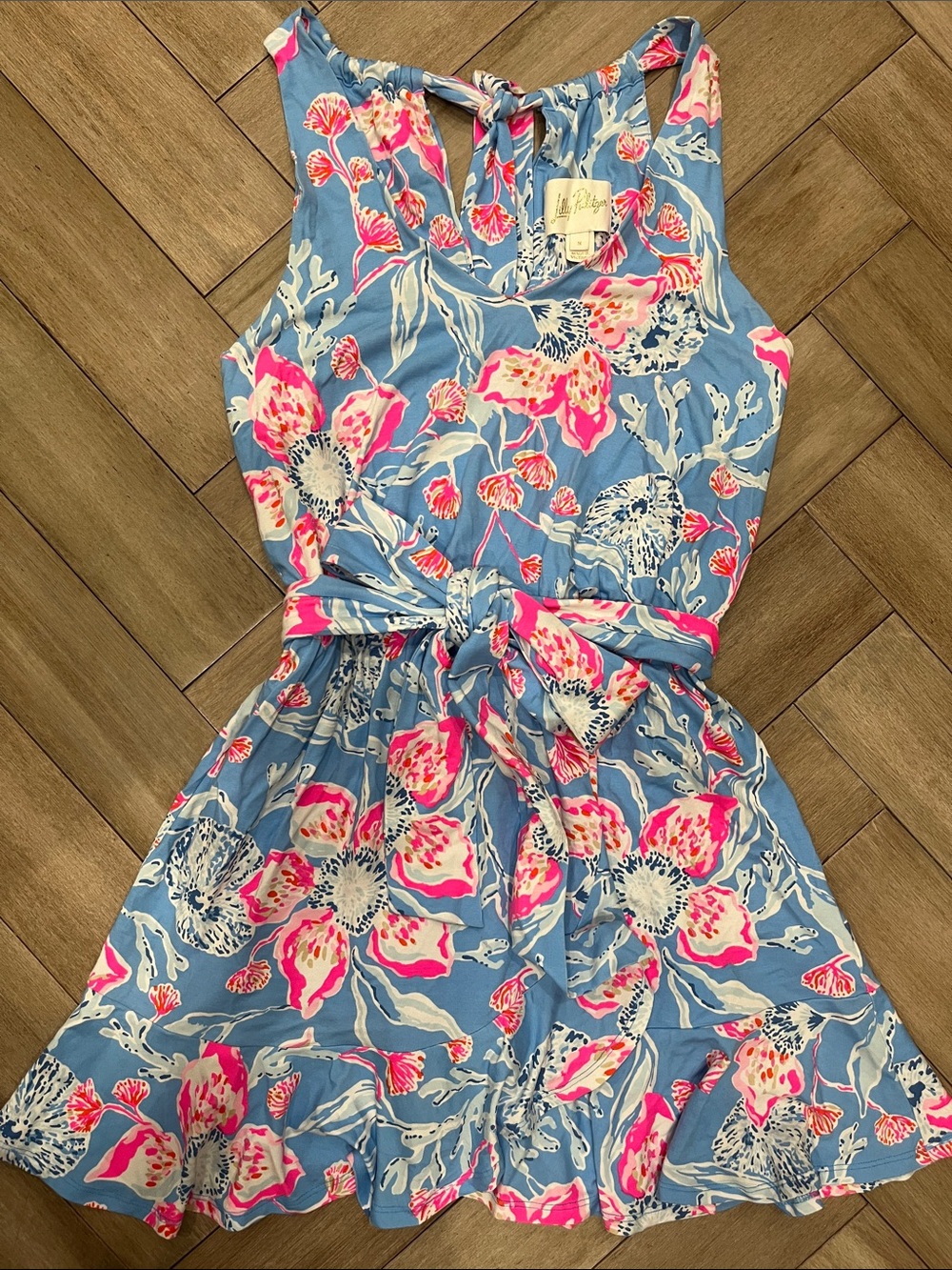 Lilly Pulitzer Blue Floral Dress with Pink Highlights